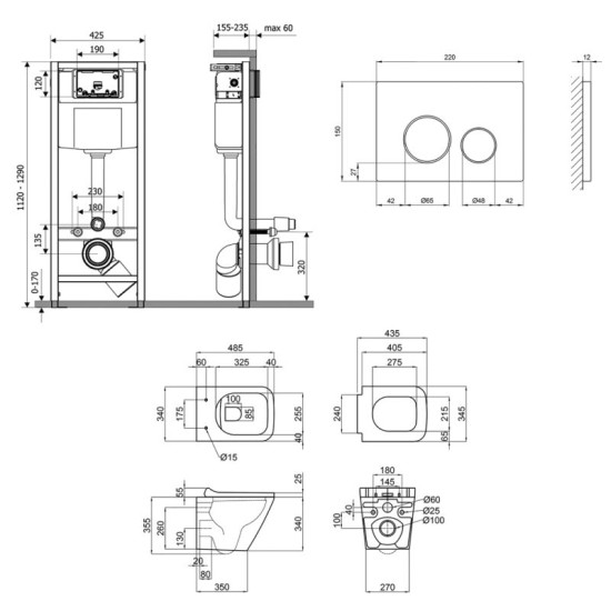 Інсталяція з унітазом Qtap Tern Rimless 490x340x350 + Nest 4 в 1 (кругла клавіша Satin)