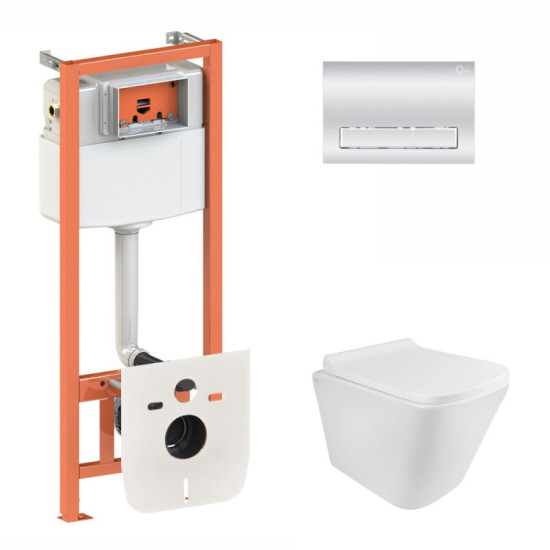 Інсталяція з унітазом Qtap Tern Rimless 490x340x350 + Nest 4 в 1 (лінійна клавіша Chrome)