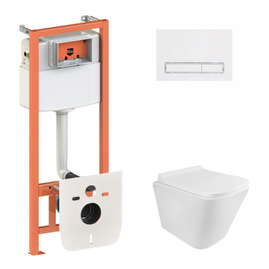 Інсталяція з унітазом Qtap Tern Rimless 490x340x350 + Nest 4 в 1 (лінійна клавіша White)