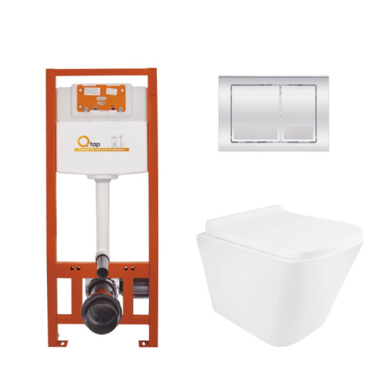 Інсталяція з унітазом Qtap Tern Ultra Quiet 490x365x325 + Nest 4 в 1 (квадратна клавіша Chrome)