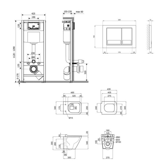 Інсталяція з унітазом Qtap Tern Ultra Quiet 490x365x325 + Nest 4 в 1 (квадратна клавіша Chrome)