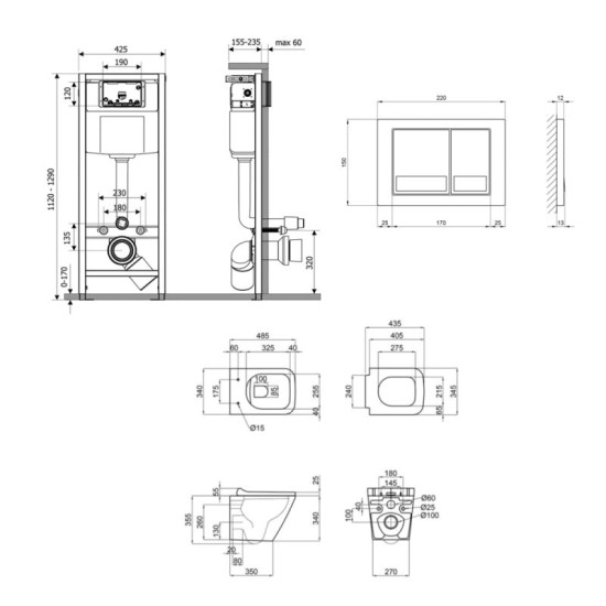 Инсталляция с унитазом Qtap Tern Ultra Quiet 490x365x325 + Nest 4 в 1 (квадратная клавиша Satin)