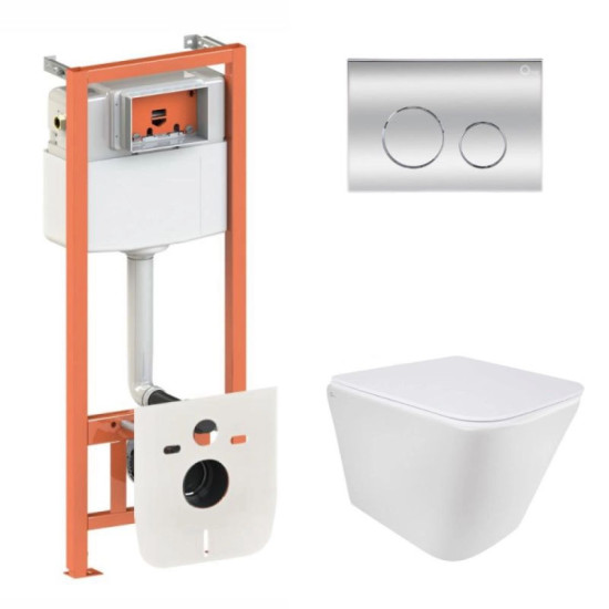 Інсталяція з унітазом Qtap Tern Ultra Quiet 490x365x325 + Nest 4 в 1 (кругла клавіша Chrome)