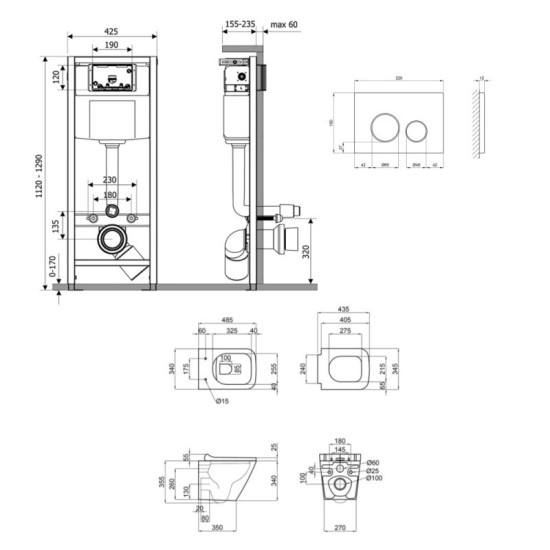 Інсталяція з унітазом Qtap Tern Ultra Quiet 490x365x325 + Nest 4 в 1 (кругла клавіша Chrome)