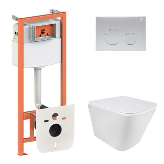 Инсталляция с унитазом Qtap Tern Ultra Quiet 490x365x325 + Nest 4 в 1 (круглая клавиша Satin)