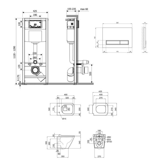 Инсталляция с унитазом Qtap Tern Ultra Quiet 490x365x325 + Nest 4 в 1 (линейная клавиша Chrome)