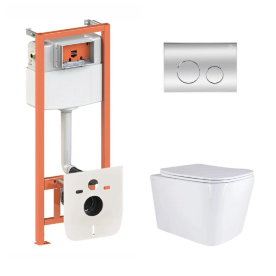 Инсталляция с унитазом Qtap Tern Ultra Quiet 525x345x360 + Nest 4 в 1 (круглая клавиша Chrome)