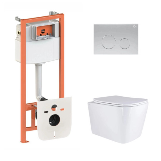 Инсталляция с унитазом Qtap Tern Ultra Quiet 525x345x360 + Nest 4 в 1 (круглая клавиша Satin)