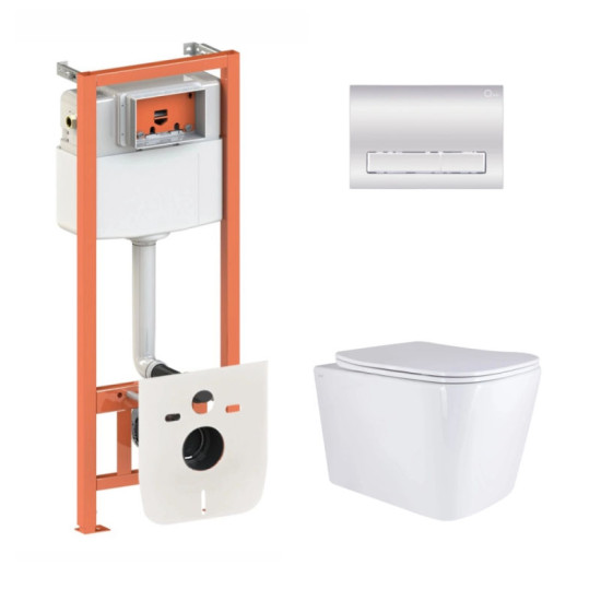 Инсталляция с унитазом Qtap Tern Ultra Quiet 525x345x360 + Nest 4 в 1 (линейная клавиша Chrome)