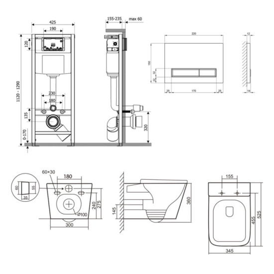 Инсталляция с унитазом Qtap Tern Ultra Quiet 525x345x360 + Nest 4 в 1 (линейная клавиша Chrome)