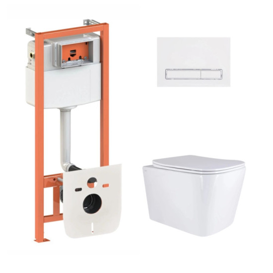 Инсталляция с унитазом Qtap Tern Ultra Quiet 525x345x360 + Nest 4 в 1 (линейная клавиша White)