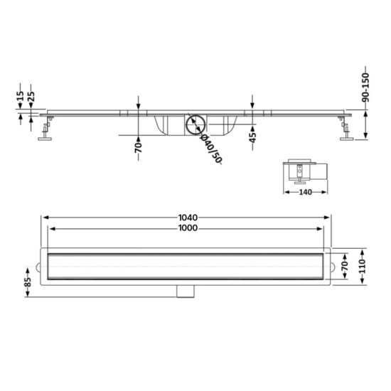 Лінійний трап Qtap Taurus FA1000 із сухим затвором