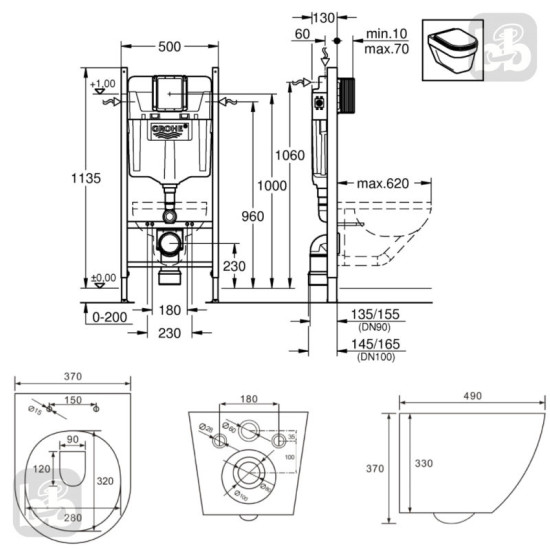 Инсталляция с унитазом Grohe Rapid SL 388400WG + Volle Amadeus 2.0 vortice 1313.001000