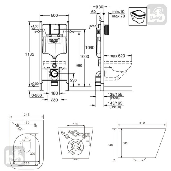 Инсталляция с унитазом Grohe Rapid SL 388400WG + Volle Libra 2.0 vortice 1321.001000