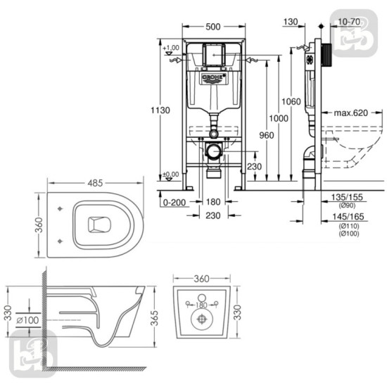 Инсталляция с унитазом Grohe Rapid SL 38772001 + Imprese Dobry c06802203