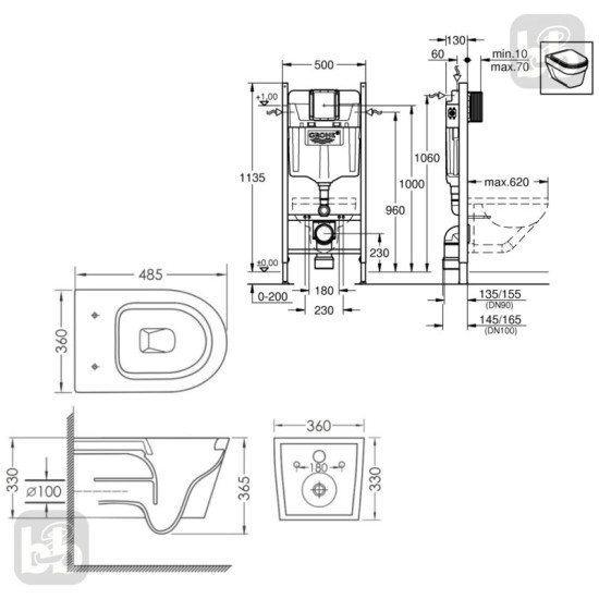 Инсталляция с унитазом Grohe Rapid SL 388400WG + Imprese Dobry c06802203