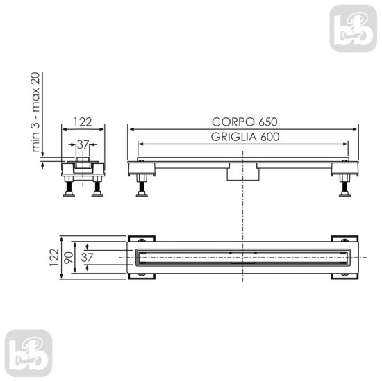 Лінійний трап Imprese i-FLOW d12860001C 600 мм, з решіткою під плитку, хром