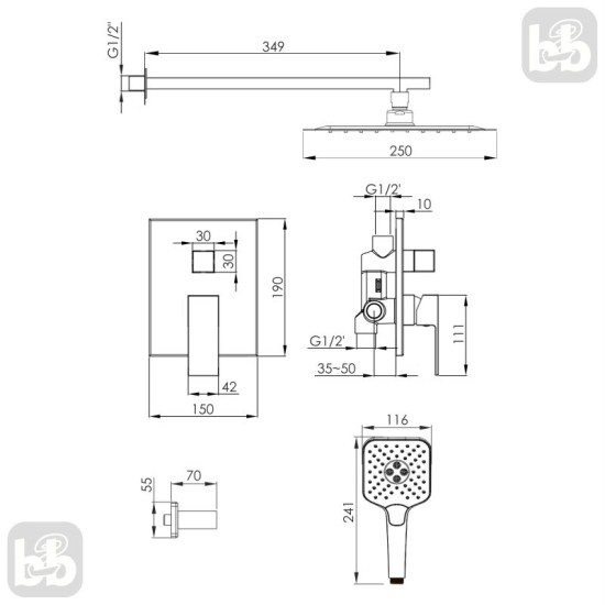 Душова система прихованого монтажу Imprese JUDIT t03010801SQС хром