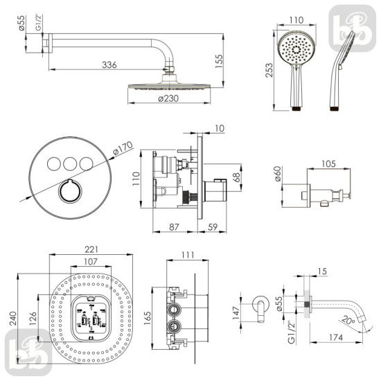 Душевая система скрытого монтажа Imprese Kucera Click t04803401SBC хром