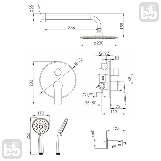 Душевая система скрытого монтажа Imprese Kucera t03003401SRС хром