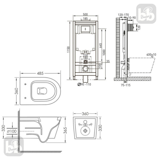 Инсталляция с унитазом Volle Master 141515 + Imprese Dobry c06802203
