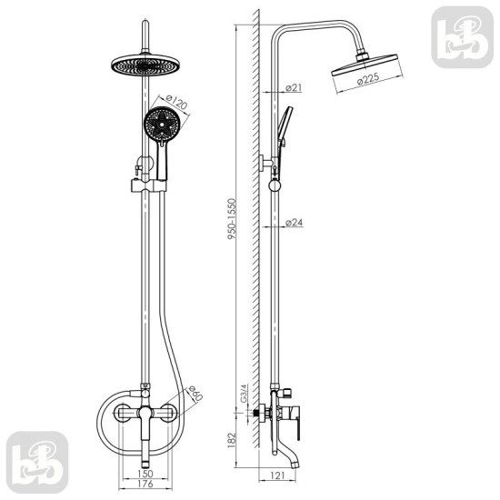 Душова система RJ LUX P RJSP120-05CH хром