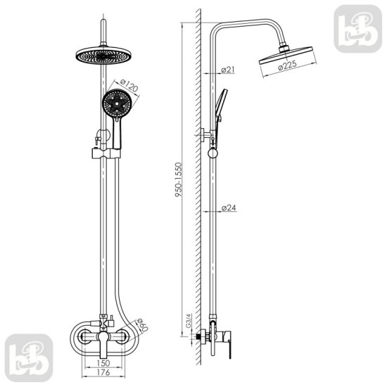 Душова система RJ LUX P RJSP120-07CH хром