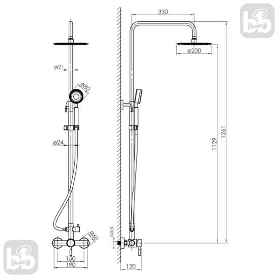 Душова система RJ LUX SS RJSP120-06CH сталь
