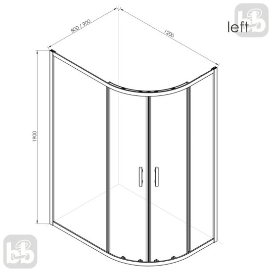 Душевая кабина RJ K9177-FBM-1014 left 120*80*190 хром, прозрачное стекло 6 мм, PVC подиум