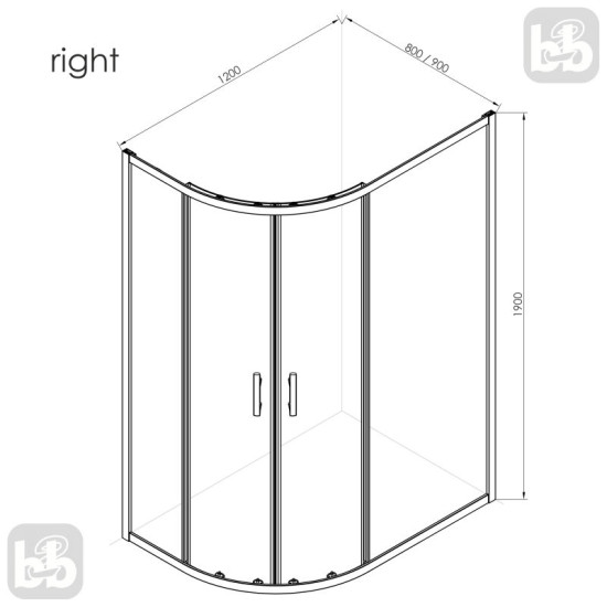 Душевая кабина RJ K9177-FBM-1023 right 120*90*190 хром, прозрачное стекло 8 мм, PVC подиум