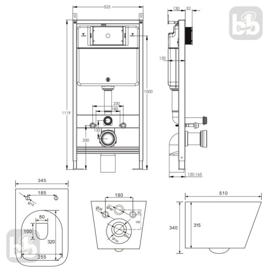 Инсталляция с унитазом Volle Master EVO 212010 + Volle Libra 2.0 vortice 1321.001000