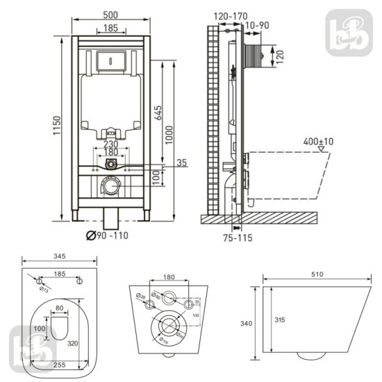Інсталяція з унітазом Volle Master 141919 + Volle Libra 2.0 vortice 1321.001000
