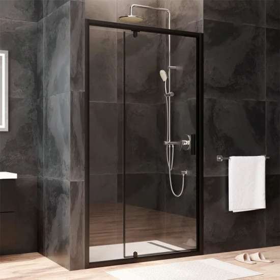 Душові двері Am.Pm Gem Solo Pivot W90UG-110-1P-195BT (110 см, прозоре скло, профіль чорний матовий)