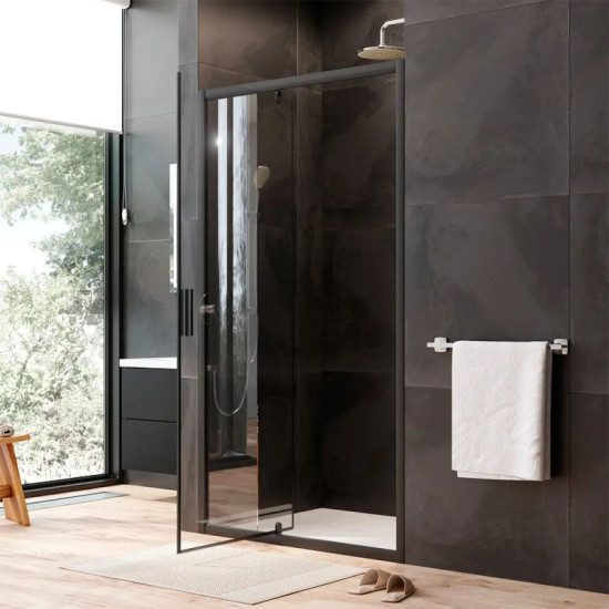 Душові двері Am.Pm Gem Solo Pivot W90UG-110-1P-195BT (110 см, прозоре скло, профіль чорний матовий)