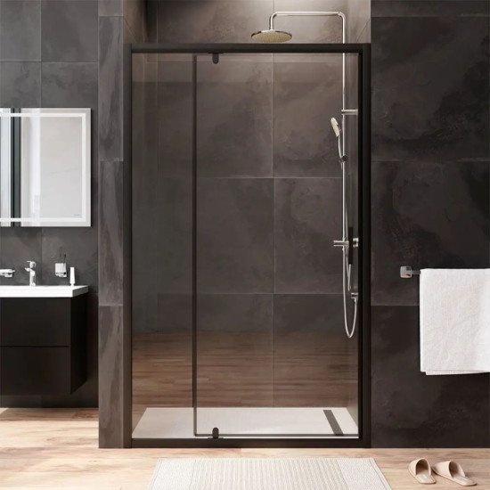 Душові двері Am.Pm Gem Solo Pivot W90UG-120-1P-195BT (120 см, прозоре скло, профіль чорний матовий)