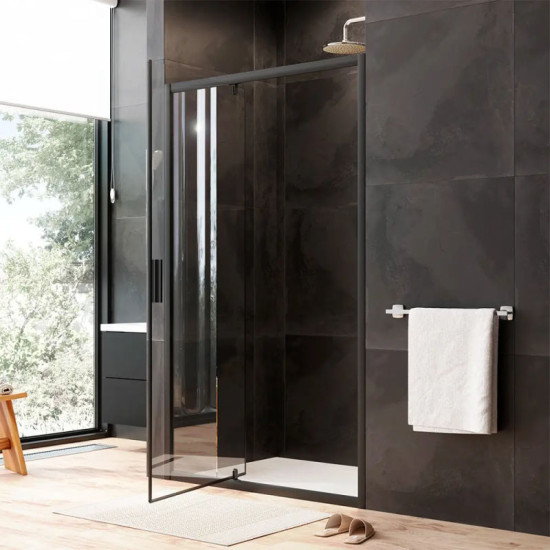 Душові двері Am.Pm Gem Solo Pivot W90UG-120-1P-195BT (120 см, прозоре скло, профіль чорний матовий)