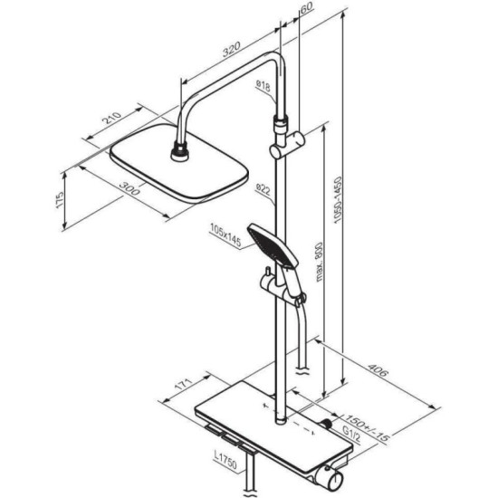 Душова система Damixa Gala 953760300 (чорна матова, з полицею та виливом)