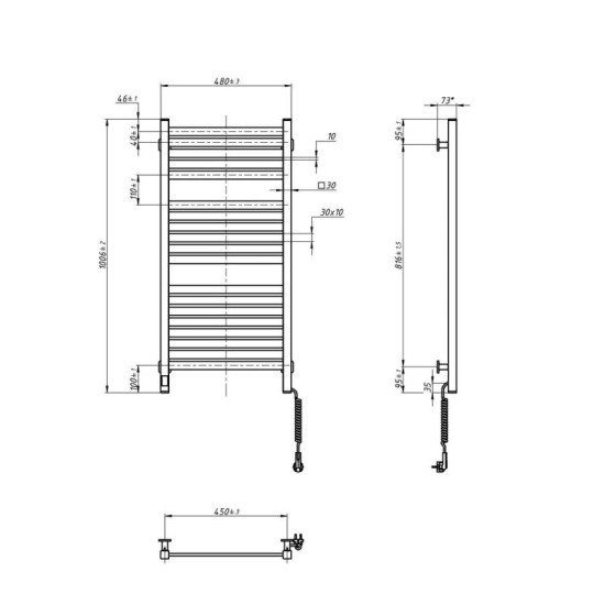 Рушникосушарка Navin Авангард X 480x1000 Sensor Wi-Fi 12-272055-4810 правий чорний муар