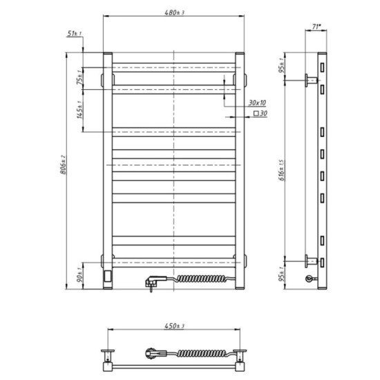Рушникосушарка Navin Авангард X 480x800 Sensor Wi-Fi 12-272155-4880 лівий чорний муар