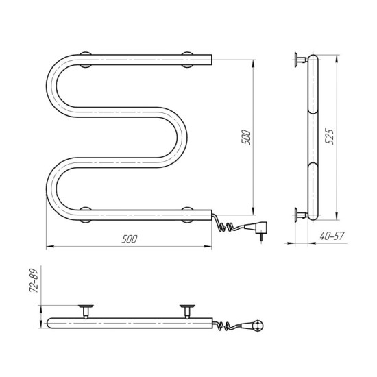 Рушникосушарка Navin Змійовик 25 500x500 10-000000-5050 правий