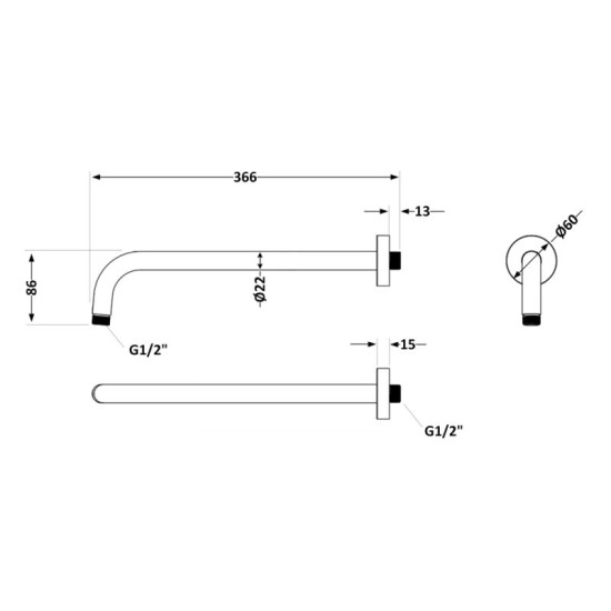 Кронштейн для верхнього душу Qtap Trubice 370 мм QTTRU120BLM45927 Black Matt