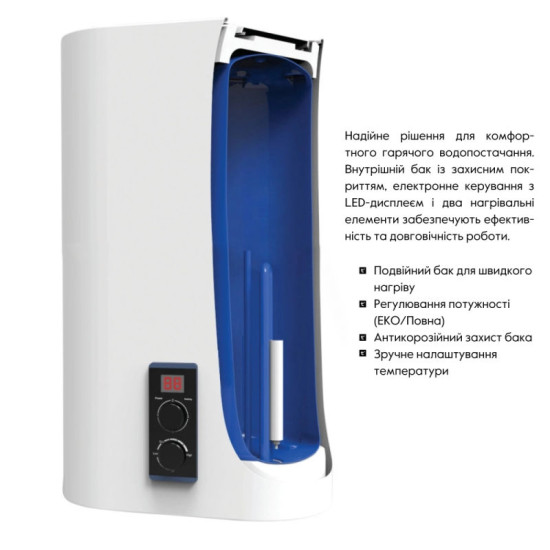 Водонагрівач Thermo Alliance 30 л плоский вертикальний сухий ТЕН 2 кВт (0,8+1,2) DT30V20G(PD)-D/2