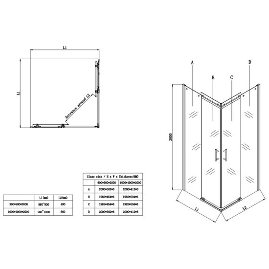 Душевая кабина Koer SR SC03-90x90x200-TR-02 прозрачное стекло Easy Clean 6мм SS Color (KR5680)