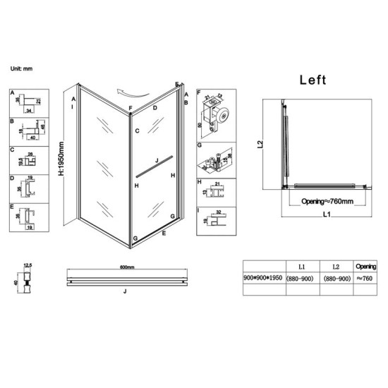 Душова кабіна Koer SR SC09-90x90x200-L-TR-01 прозоре скло Easy Clean 6мм Хром (KR5683)