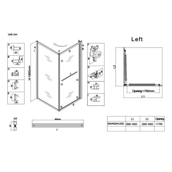Душевая кабина Koer SR SC09-90x90x200-L-TR-07 прозрачное стекло Easy Clean 6мм Графит (KR5685)