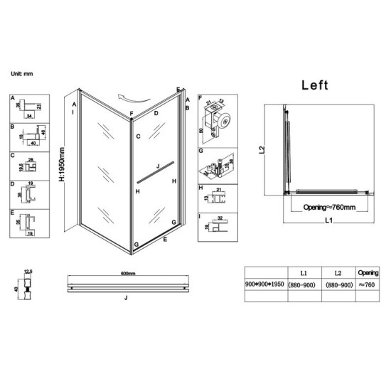 Душова кабіна Koer SR SC09-90x90x200-L-TR-12 прозоре скло Easy Clean 6мм Матове золото (KR5684)