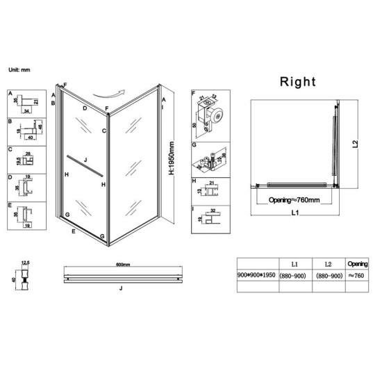 Душова кабіна Koer SR SC09-90x90x200-R-TR-12 прозоре скло Easy Clean 6мм Матове золото (KR5771)