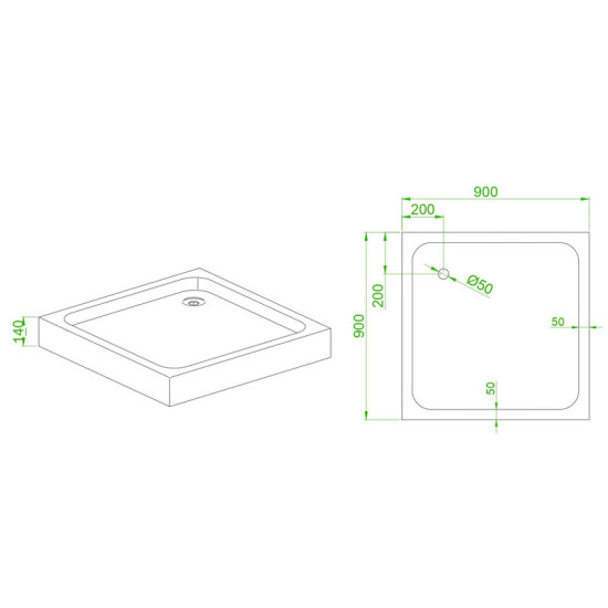 Душевой поддон Mixxus CUBIC ST01-90x90x13 квадратный диаметр слива 52 мм NEW (MI8371)