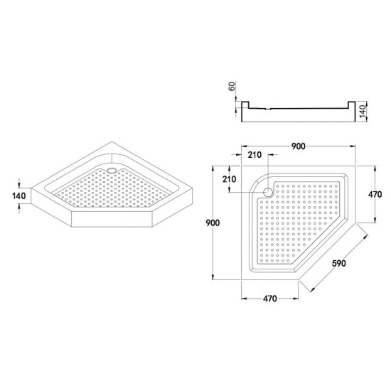 Душевой поддон Mixxus LINES ST01-90x90x13 пятиугольний диаметр слива 52 мм (MI8284)