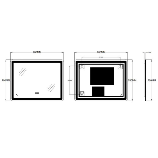 Дзеркало Zerix Mirra MR05-90x70-REVERSE із LED Touch, Anti-fog, димером, регулятором яскравості (ZX6059)